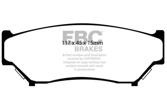 EBC Ultimax2 front brake pads for Chevrolet Tracker 2000-2003, OE quality, shown with brake pad components.