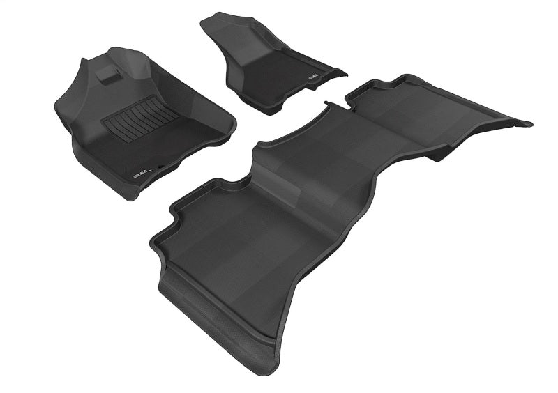 3D MAXpider rubber floor mats for Dodge Ram 1500, 2500, 3500 Crew Cab, black full set with eyelet, durable and custom-fit.