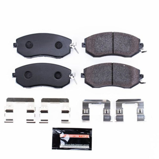PowerStop front track day racing brake pads installed on a 2013-2016 Scion FR-S, designed for high-performance braking.