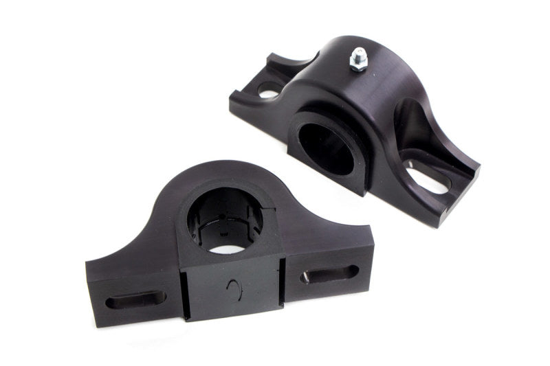 UMI Performance heavy duty billet aluminum front sway bar mounts for 1-1/4 inch sway bars, shown in silver finish.
