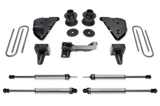 Fabtech 23-24 Ford F250/F350 4-inch Budget Lift Kit installed on truck, showing suspension components and lifted stance.