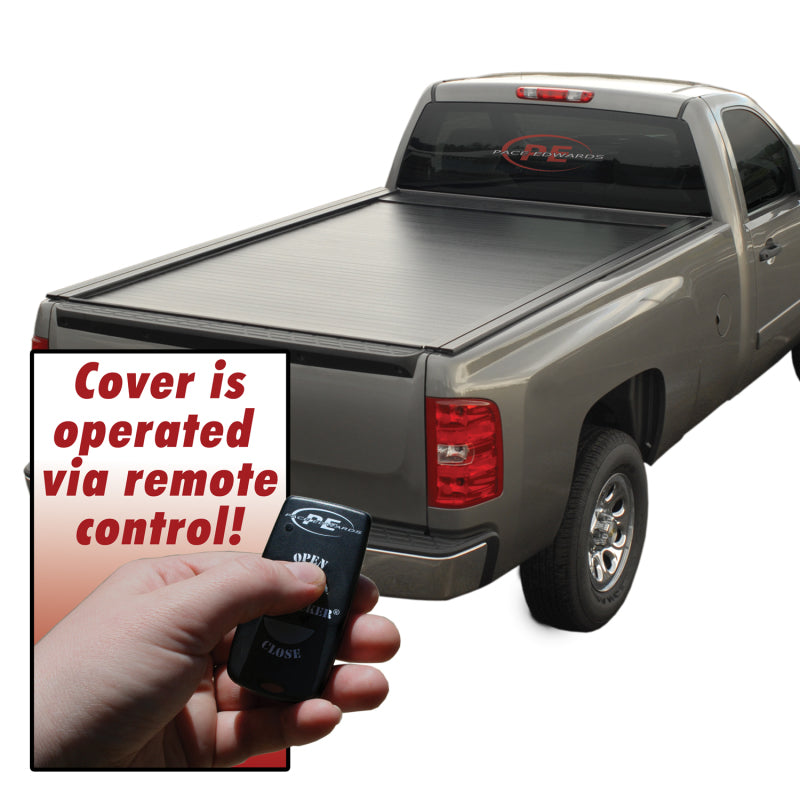 Pace Edwards BedLocker retractable bed cover with explorer rails on a Chevy Silverado 1500 or GMC Sierra 1500 pickup truck bed