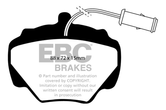 EBC Ultimax2 rear brake pads for Land Rover Defender 1992-1997, OE type, shown with brake pad packaging and installation details.