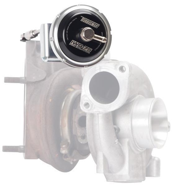 Turbosmart IWG75 black internal wastegate actuator for Mitsubishi EVO 10, 24 PSI boost control, automotive turbocharger component