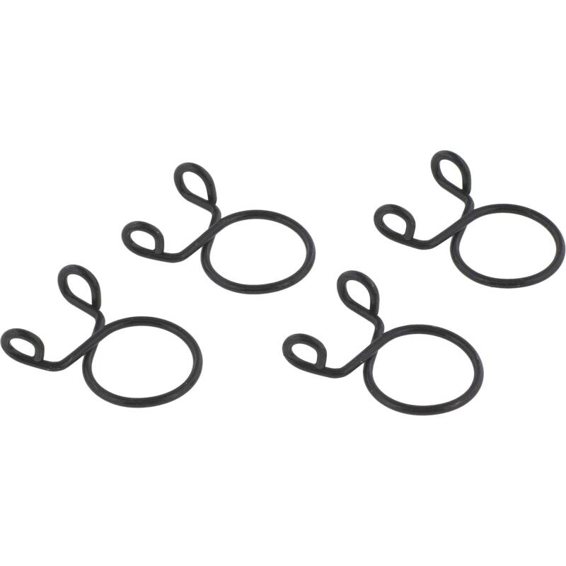 All Balls Racing hose clamps, 4-pack, 12mm size, used for securing hoses in automotive and motorcycle applications.