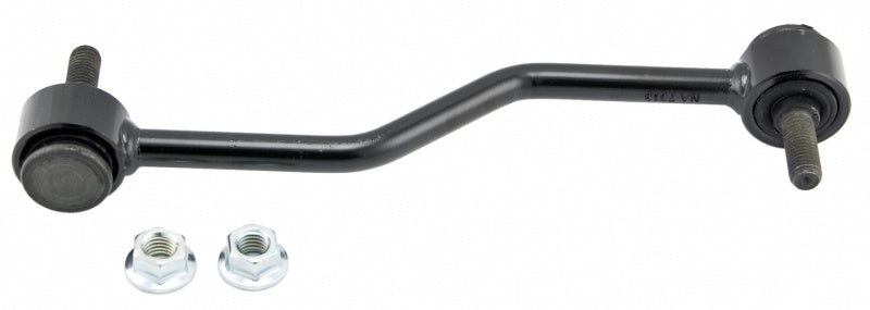 Moog Ford E-550 Econoline Super Duty rear sway bar endlink showing metal link with rubber bushings.