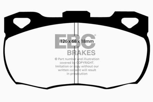 EBC Ultimax2 Front Brake Pads for Land Rover Defender 1992-1997, OE brake pad design with detailed metal backing and friction material