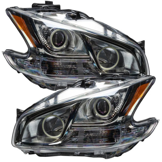 Oracle Nissan Maxima 2009-2013 SMD headlight with chrome finish, ColorSHIFT LED lighting, and BC1 controller for customizable colors.