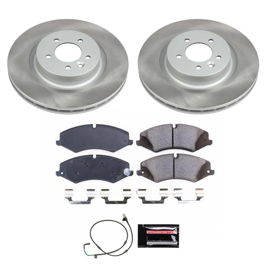 PowerStop Land Rover LR4 front semi-coated brake rotor kit with performance blank brake rotors and black finish, shown on vehicle.