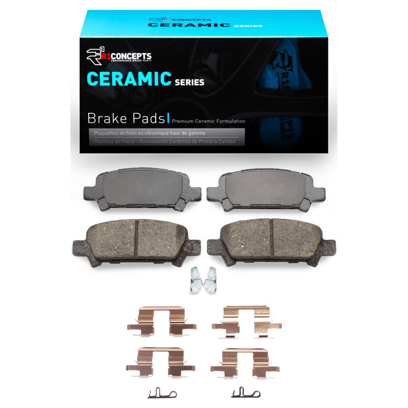 R1 Concepts Subaru Baja 98-06 rear ceramic brake pads and hardware kit, OE quality, with visible brake pad components and hardware
