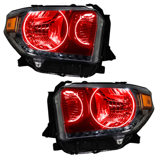 Oracle Lighting Toyota Tundra headlights with dual Halo kit featuring ColorSHIFT LEDs and BC1 controller for customizable lighting.