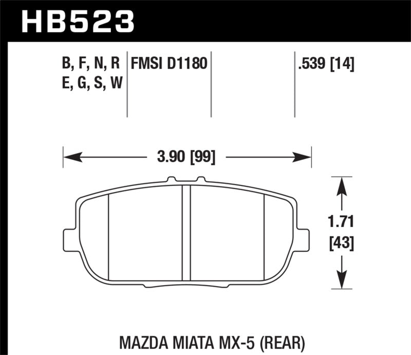 Hawk Performance Mazda MX-5 Miata 2006 rear brake pads, Club Spec HPS 5.0, high-performance brake pads for sporty driving.