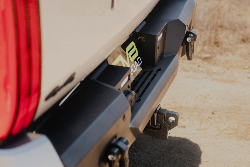 Steel rear bumper for Toyota Tundra DV8 Offroad Spec Series, rugged off-road bumper with durable steel construction.