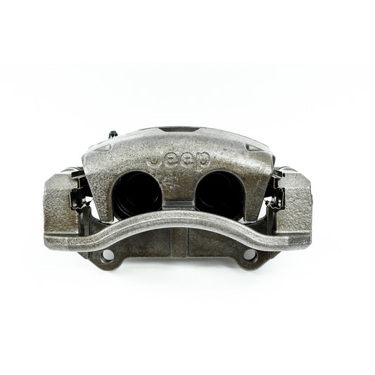 PowerStop OE front left brake caliper with bracket and logo for Jeep Commander, designed for reliable stopping power.