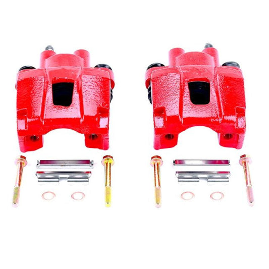 Pair of PowerStop rear red brake calipers for Ford Explorer 02-10, performance disc brake calipers without brackets.