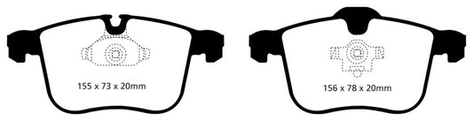 EBC Redstuff front brake pads for Saab 9-3 2.0 Turbo Aero, high-performance brake pads with red friction material.