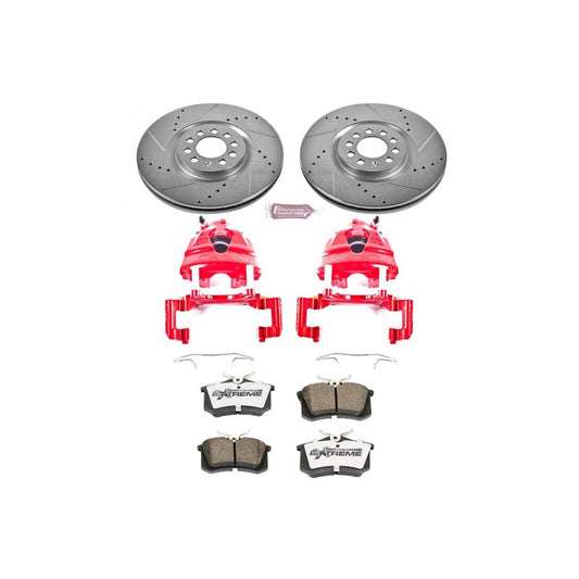 PowerStop Volkswagen Golf front Z26 Street Warrior brake kit with performance calipers and rotors, installed on a front wheel.