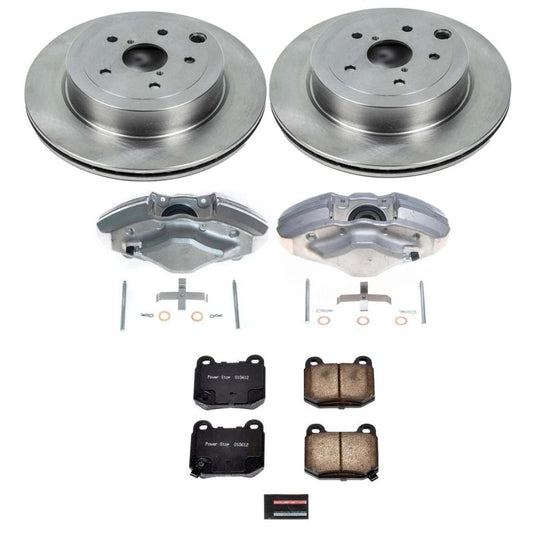 PowerStop OE rear brake kit with calipers for Subaru Impreza 2008-2014, includes brake rotors and calipers for reliable stopping power.