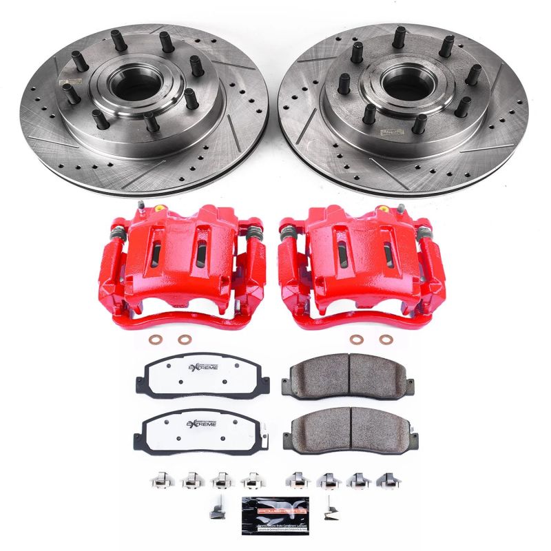 PowerStop Z36 truck and tow brake rotors for Ford F-250 Super Duty, slot and drilled front brake rotors with calipers.