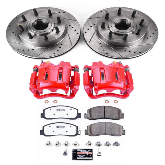 PowerStop Z36 truck and tow brake rotors for Ford F-250 Super Duty, slot and drilled front brake rotors with calipers.
