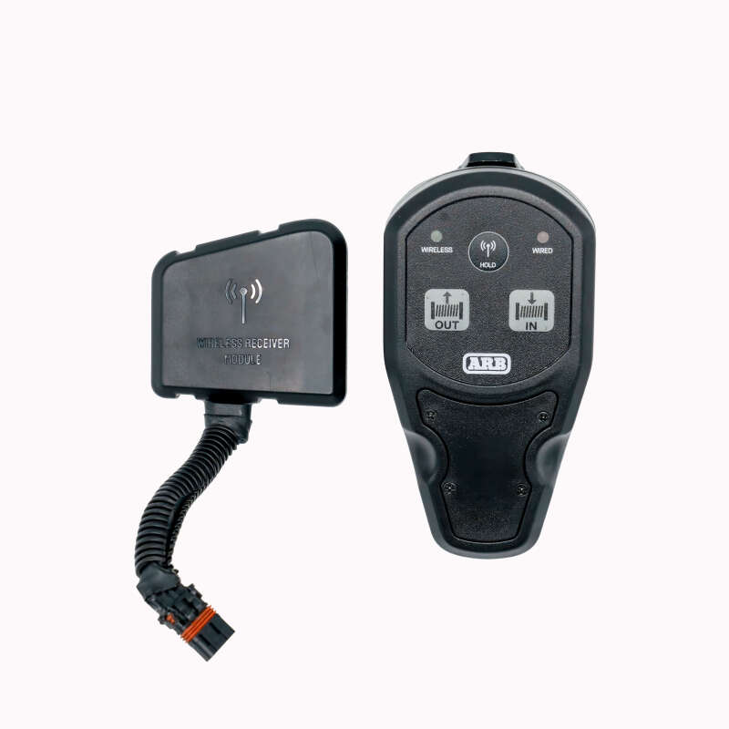 ARB 2.4GHz wireless winch remote hand control and receiver kit for off-road winches, showing remote and receiver unit.