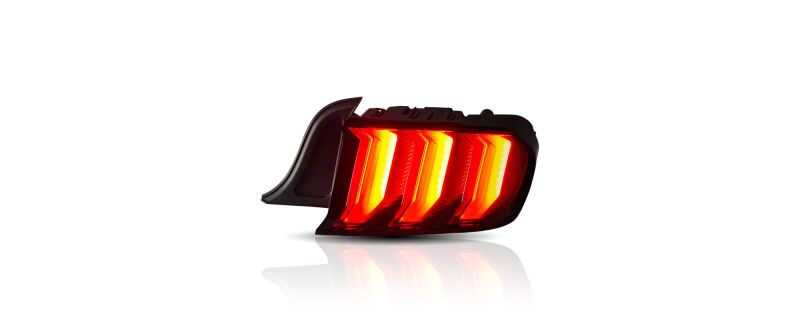 Raxiom Ford Mustang Euro Style LED tail lights with red lenses and gloss black housing for 2015-2023 models.