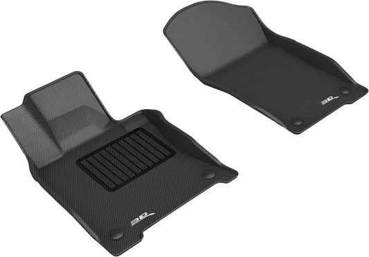Black 3D MAXpider Kagu rubber floor mat for 2018-2020 Infiniti Q50/Q60 first row, with textured surface and custom fit design.