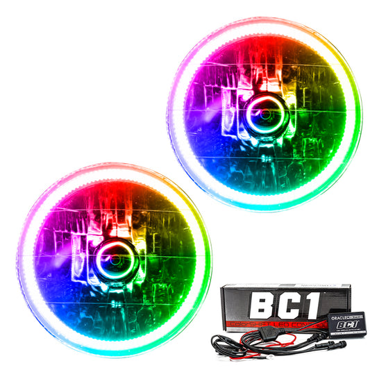 Oracle Lighting Jeep Wrangler TJ SMD HL ColorSHIFT headlights with BC1 controller, showcasing vibrant LED headlight design for 97-06 TJ models.