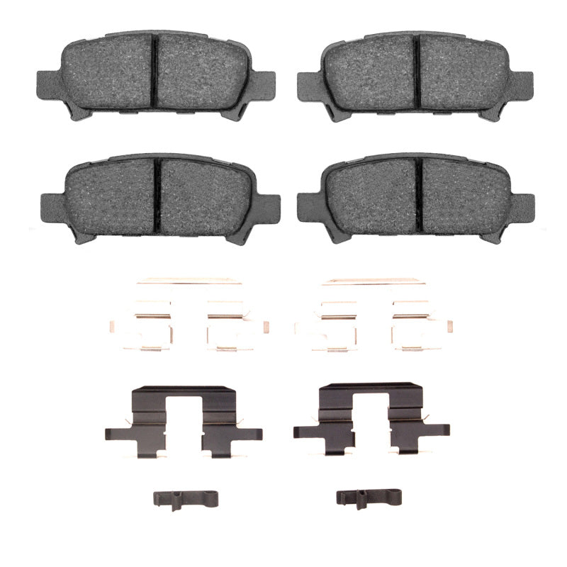 R1 Concepts OE rear semi-metal brake pads and hardware kit for Subaru Baja 1998-2006, showing brake pads and mounting hardware.