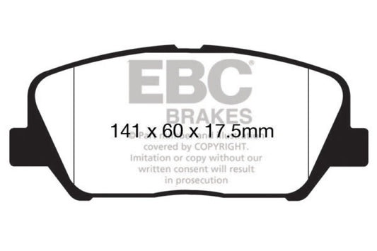 EBC Redstuff performance front brake pads for Hyundai Veloster 1.6 Turbo, designed for enhanced braking power and durability