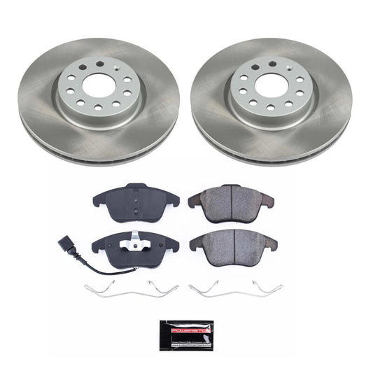 PowerStop 17-18 Volkswagen Tiguan Limited front semi-coated performance brake rotor kit with blank brake rotors and hardware.