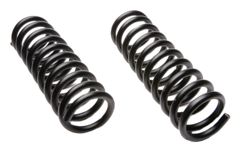 Moog Chevrolet Biscayne front coilover springs, 1958-1968, showing close-up of black coil springs for classic car suspension.