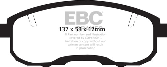 EBC Ultimax2 front brake pads for Infiniti I30 3.0, OE style, showing the brake pad with metal backing and friction material.