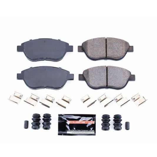 PowerStop Z23 Evolution Sport brake pads for 2012-2018 Fiat 500 front brake system with hardware, high-performance automotive replacement.