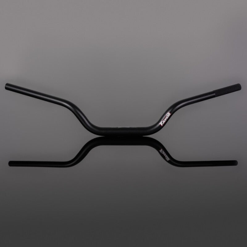 Black Renthal Street Medium Touring Fatbar motorcycle handlebars with a sleek, wide design for comfortable riding.