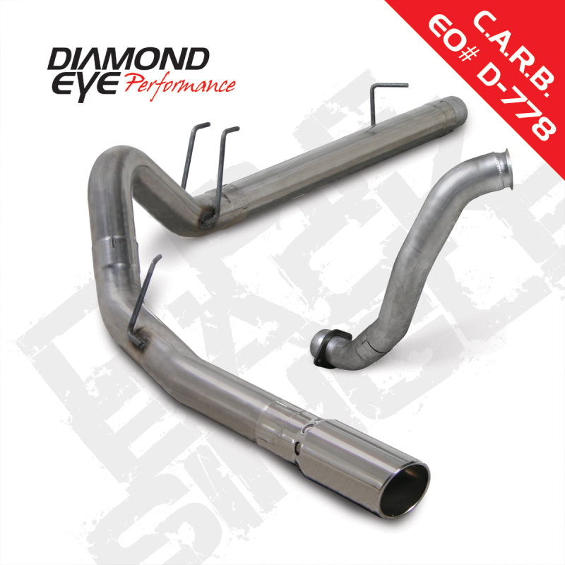 Diamond Eye Performance DPF Back exhaust system for 2008-2010 Ford 6.4L Powerstroke F250/F350, featuring stainless steel single pipe.
