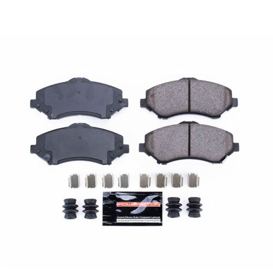 PowerStop Z23 Evolution Sport brake pads with hardware for front of Chrysler Town & Country 2008-2016, performance upgrade.