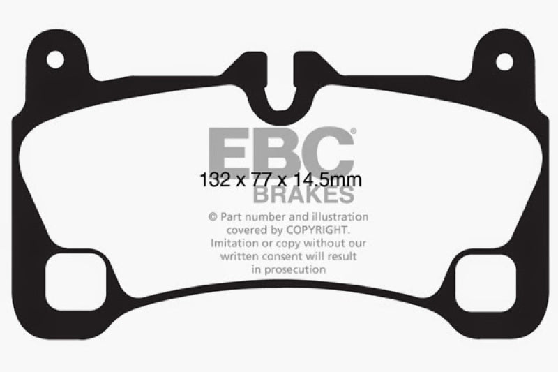 EBC Redstuff rear brake pads for 2008-2009 Volkswagen Touareg 3.6 with two holes at the bottom of the backplate, performance brake pads