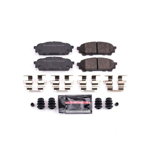 PowerStop Z23 Evolution Sport rear brake pads for Saab 9-2X, featuring hardware and performance design for effective braking.