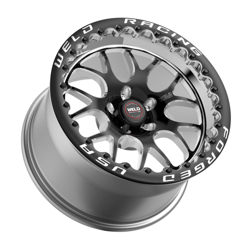 Weld S77 Beadlock forged wheel 15x10 inches, black center with polished shell, 5x120.65 bolt pattern, black SBL MT style
