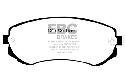 EBC Redstuff front brake pads for Nissan Skyline R32 1.8, performance brake pads with red friction material, shown in image