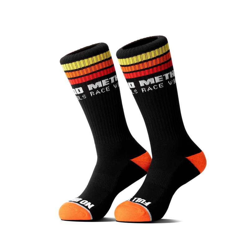 Method Wheels Classic Stripes Logo Performance Socks in black, featuring bold stripes and the Method logo for athletic comfort