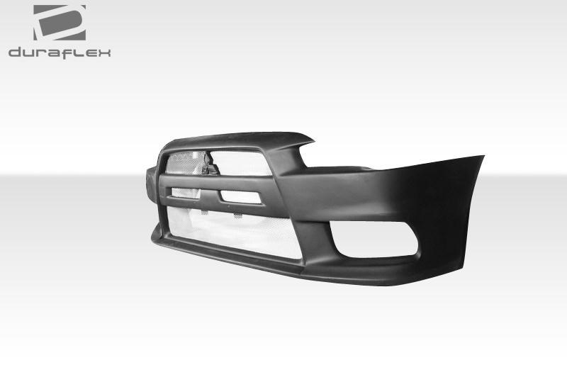 Duraflex Evo X V3 front bumper for 2008-2017 Mitsubishi Lancer, sporty automotive bumper with detailed design and aerodynamic features.