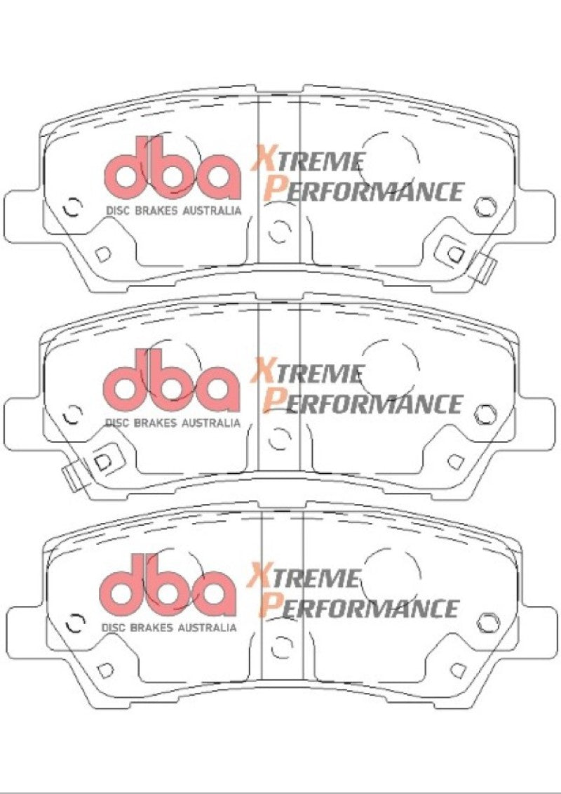 DBA performance rear brake pads for Ford Mustang GT 2015-2017 V8 with Brembo brakes, showing the brake pad design and branding.