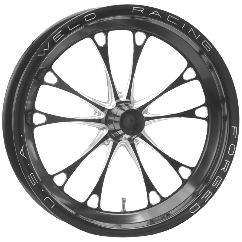 Weld V-Series Frontrunner 15x3.5 forged wheel in gloss black milled finish with Anglia Spindle and 1.75 inch backspacing.