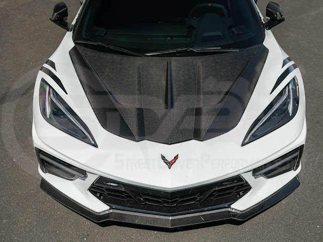 2020-PRESENT CHEVROLET CORVETTE C8 | SDP PERFORMANCE TRACK STYLE DOUBLE SIDED DRY CARBON FIBER FRONT HOOD
