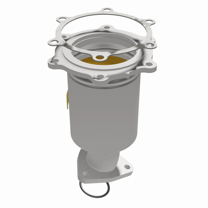 MagnaFlow catalytic converter for 1997 Infiniti QX4 3.3L, direct fit replacement, cylindrical metal component with inlet and outlet pipes.