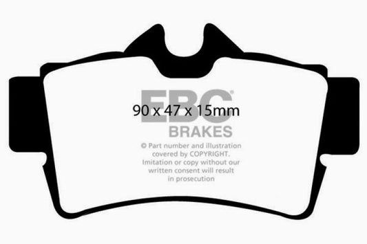 EBC Greenstuff 2000 Series sport brake pads for high-performance vehicles, featuring green friction material and durable construction.