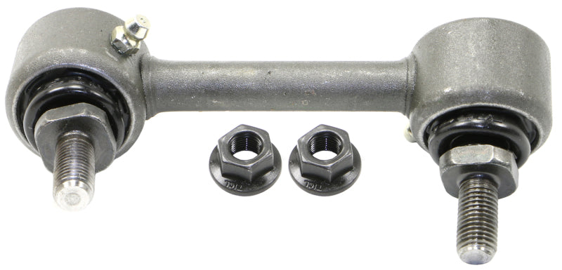 Moog rear left sway bar endlink kit for Toyota RAV4 2001-2005, showing metal linkage with bushings and mounting hardware.