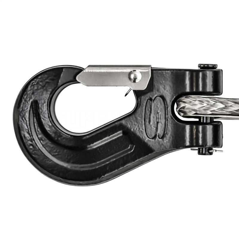 Superwinch 12000 lbs 12V DC winch with 80ft synthetic rope and graphite finish, designed for heavy-duty off-road recovery.